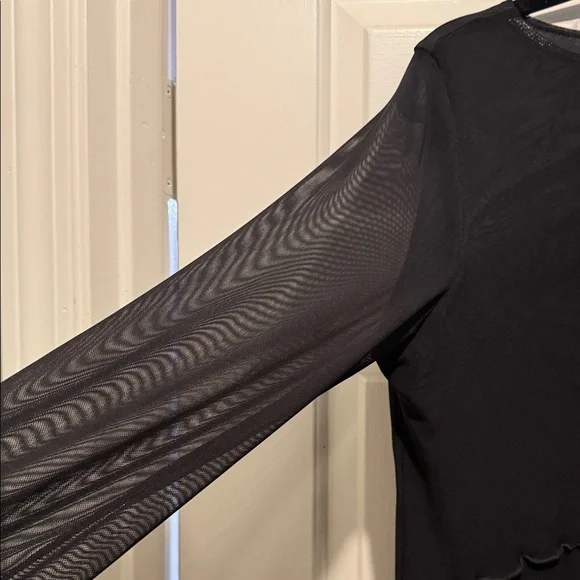 ASOS Asymmetrical Black Dress with Mesh Sleeves - Picture 3 of 4